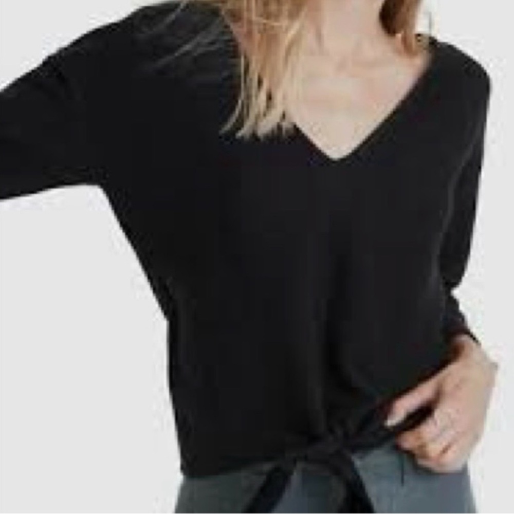 Madewell Black V-Neck Women's Sweater with Tie